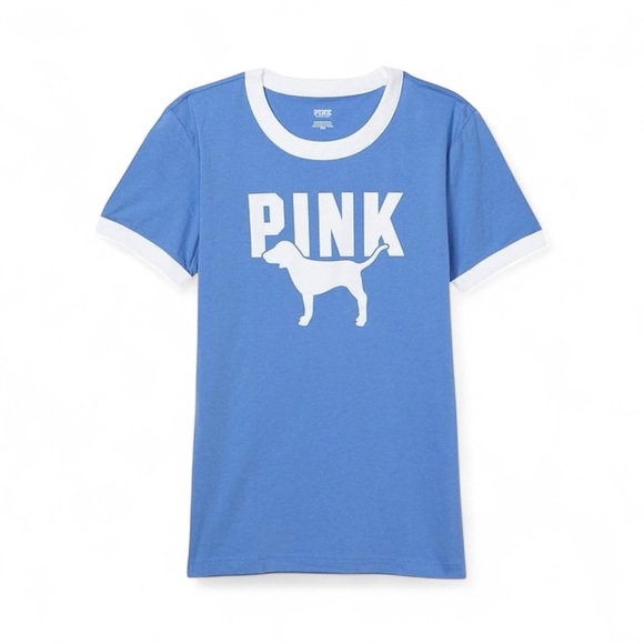 PINK Victoria's Secret Tops - Victoria’s Secret pink campus short sleeve tee blue dawn sans logo size XS